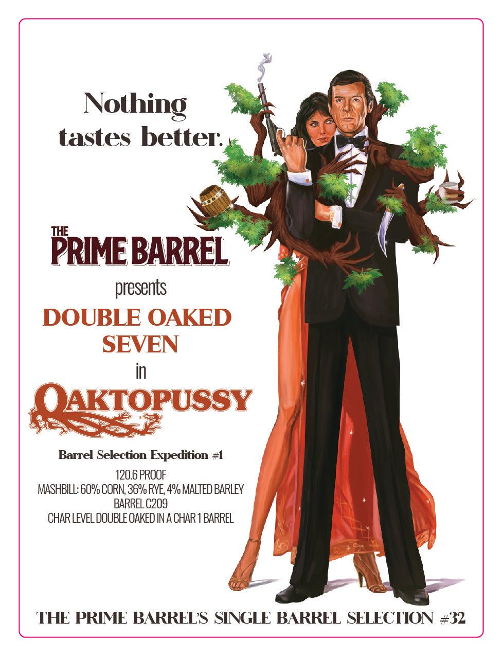 NULU Double Oaked "Double Oaked Seven" Straight Bourbon Whiskey The Prime Barrel Pick #32 label artwork