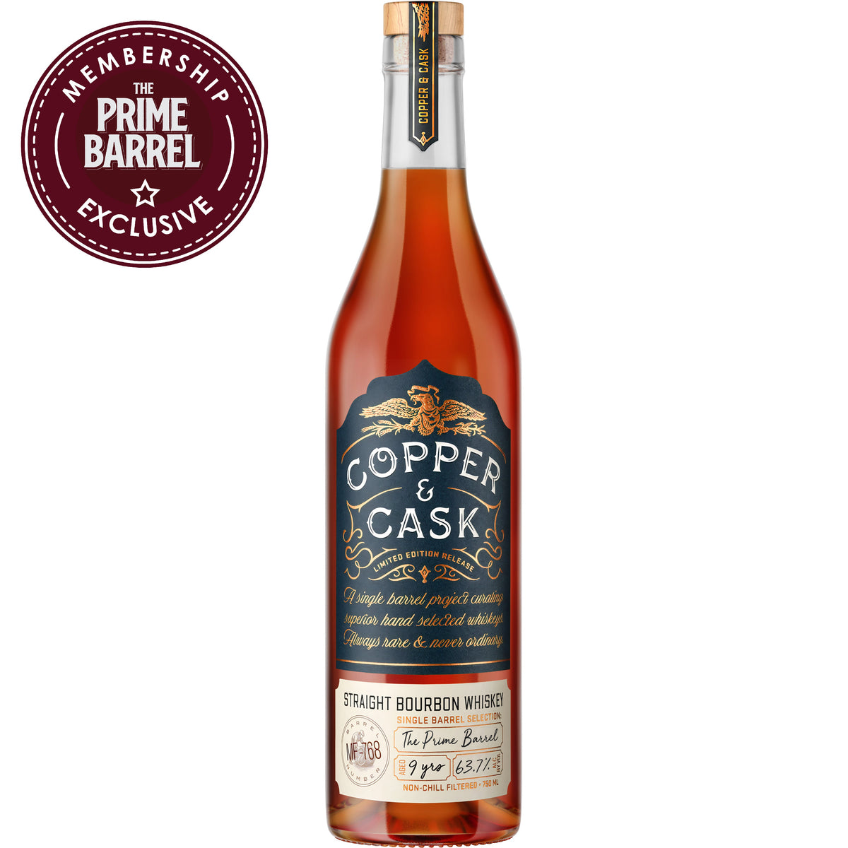 Copper & Cask 9 Years Old "Lights Out" Single Barrel Straight Bourbon Whiskey The Prime Barrel Pick #114 bottle front view