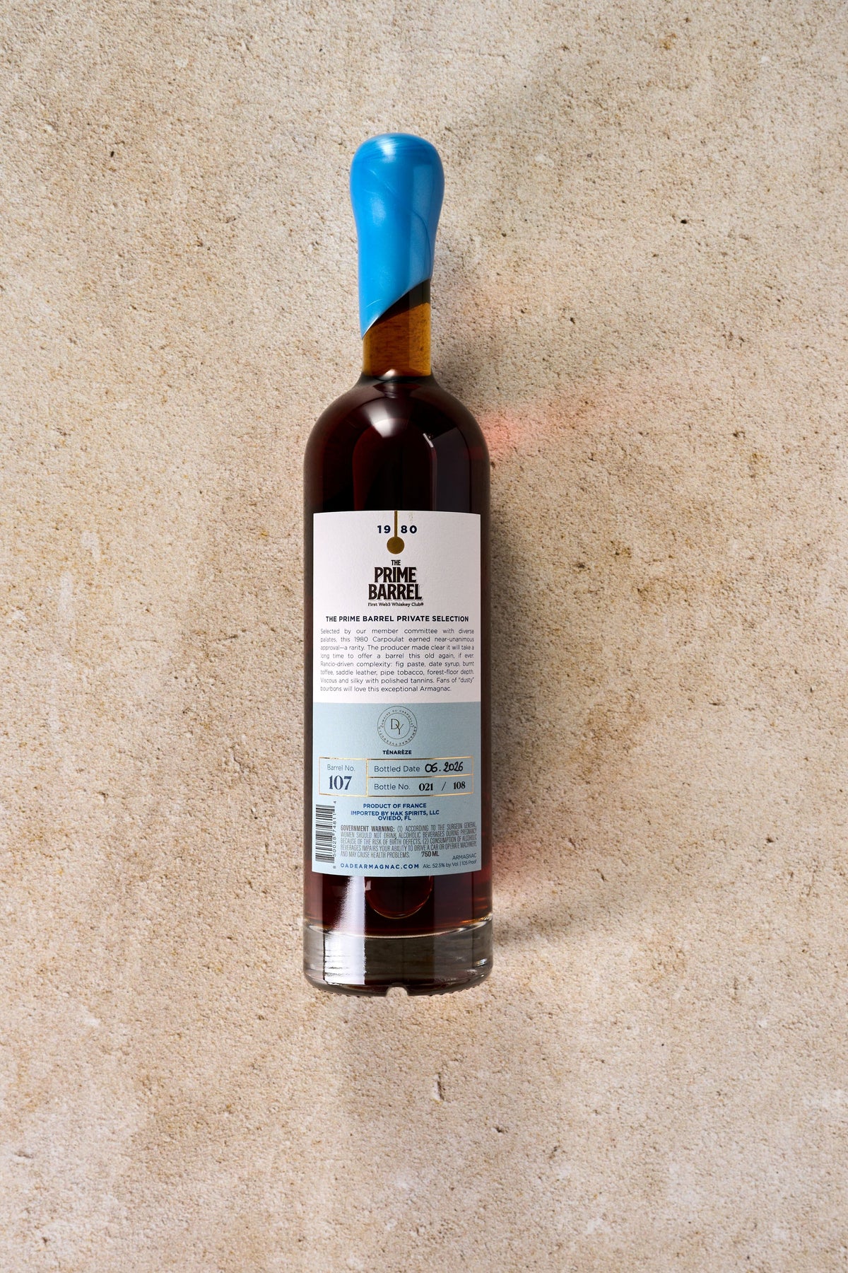 OADE Yak To The Future 1980 Armagnac back label