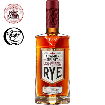 Sagamore Spirit "Peach Cobbler" Peach Mead Barrel Finish Rye The Prime Barrel x TheHateDust Pick bottle front view