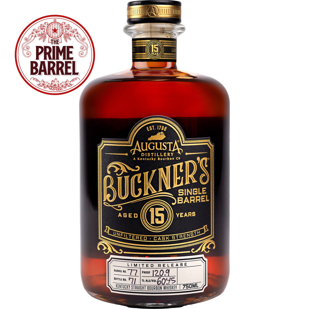 Augusta Distillery “Winged Wildebeest” Buckner's 15 Years Cask Strength Single Barrel Bourbon The Prime Barrel Pick #127 bottle front view