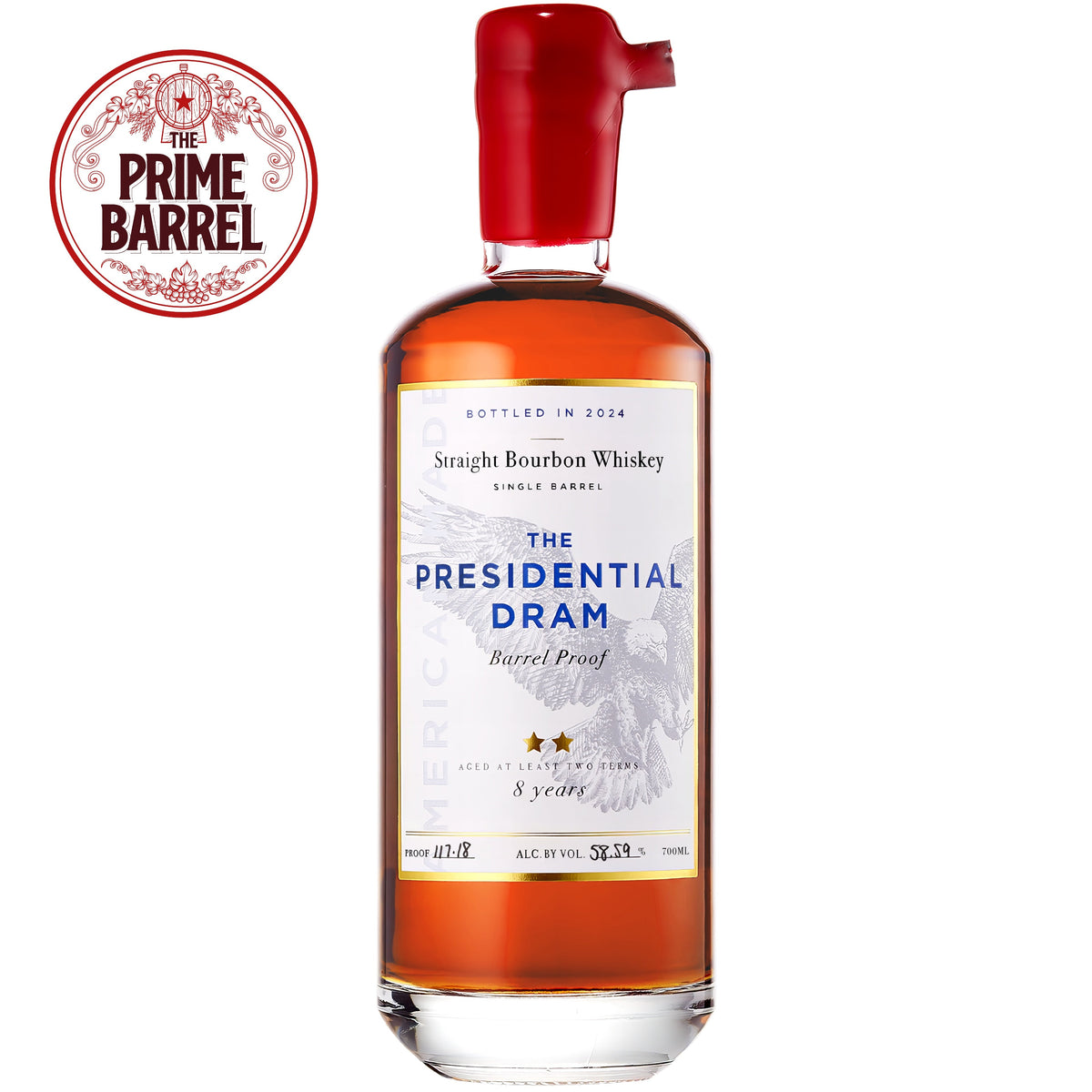The Presidential Dram "Tater In Chief" 8 Years Old Barrel Proof Straight Bourbon Whiskey The Prime Barrel Pick #113
