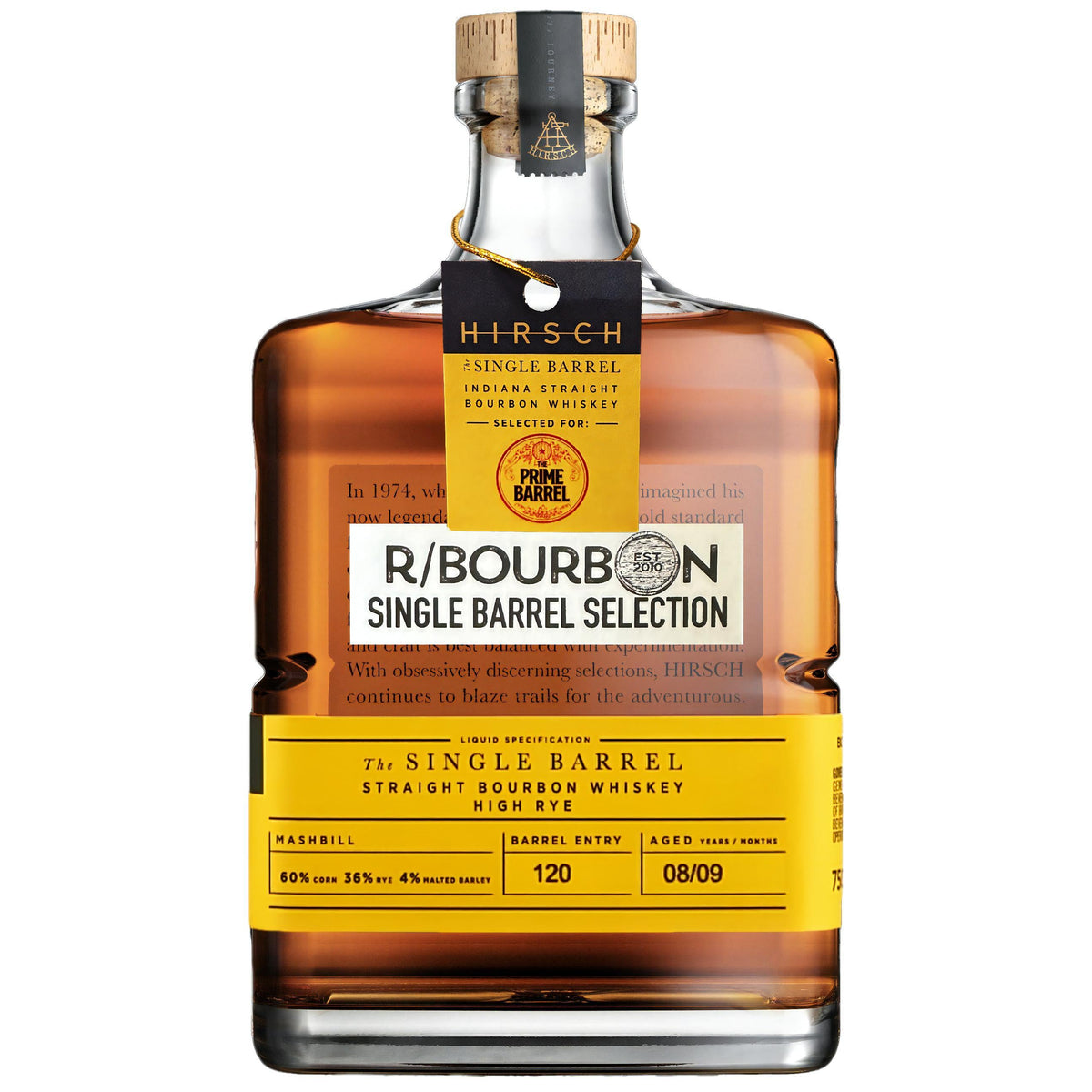 Hirsch 8 Year Old Single Barrel Straight High Rye Bourbon The Prime Barrel x R-Bourbon Pick bottle with hang tags