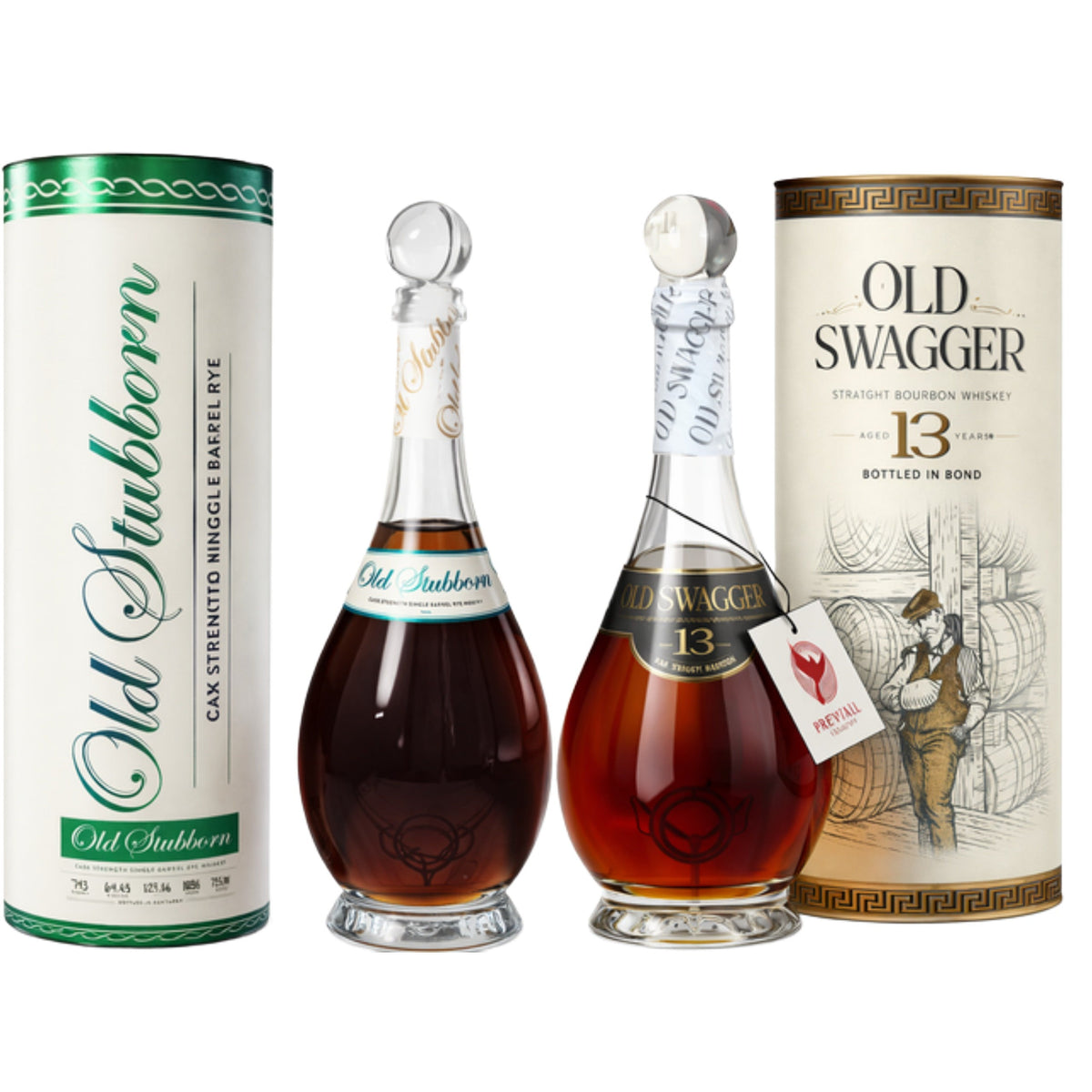 Rising Tide Spirits Bundle #3: Old Stubborn Cask Strength Single Barrel Rye + Old Swagger 13 Year Bottled-In-Bond Bourbon bottle