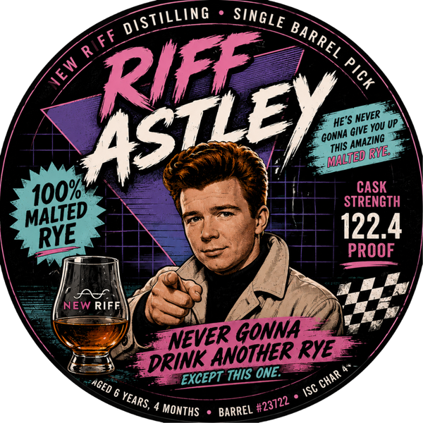 Prime Barrel x Ohio Premium Pours: New Riff "Riff Astley" Single Barrel Sticker